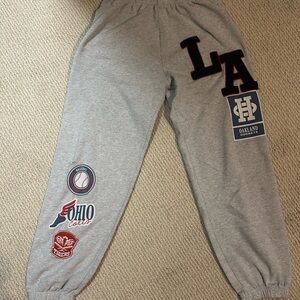 Gray Track Pants with Elastic Waistband and Cuffs